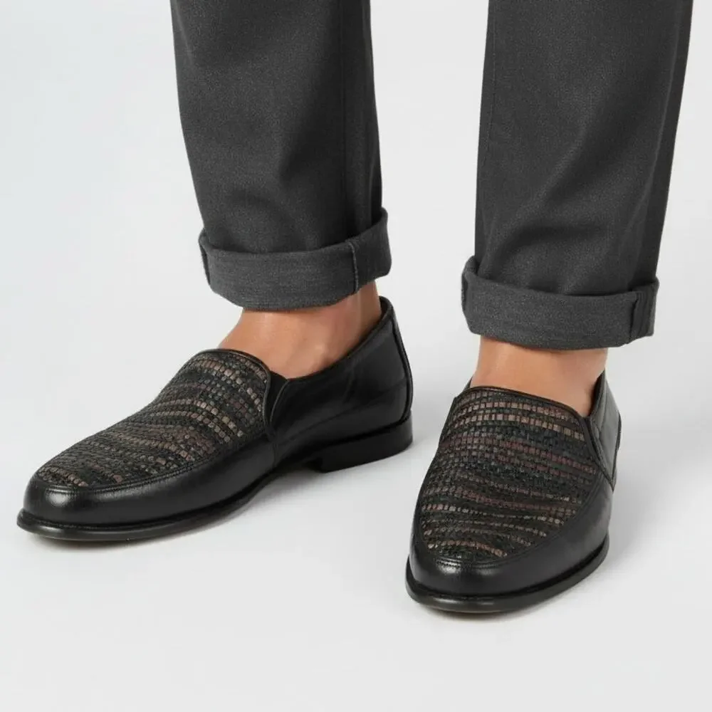 Romano Martegani Boutique Line Woven Genuine Leather Loafers Men's Sz 8D Black